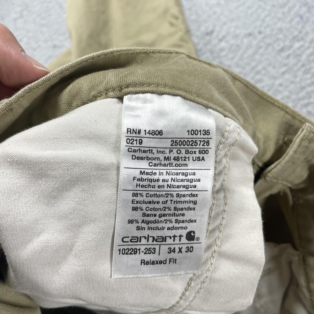 Carhartt Pants Mens 34x30 Beige Relaxed Fit Stretch Canvas Carpenter Workwear - Picture 10 of 13